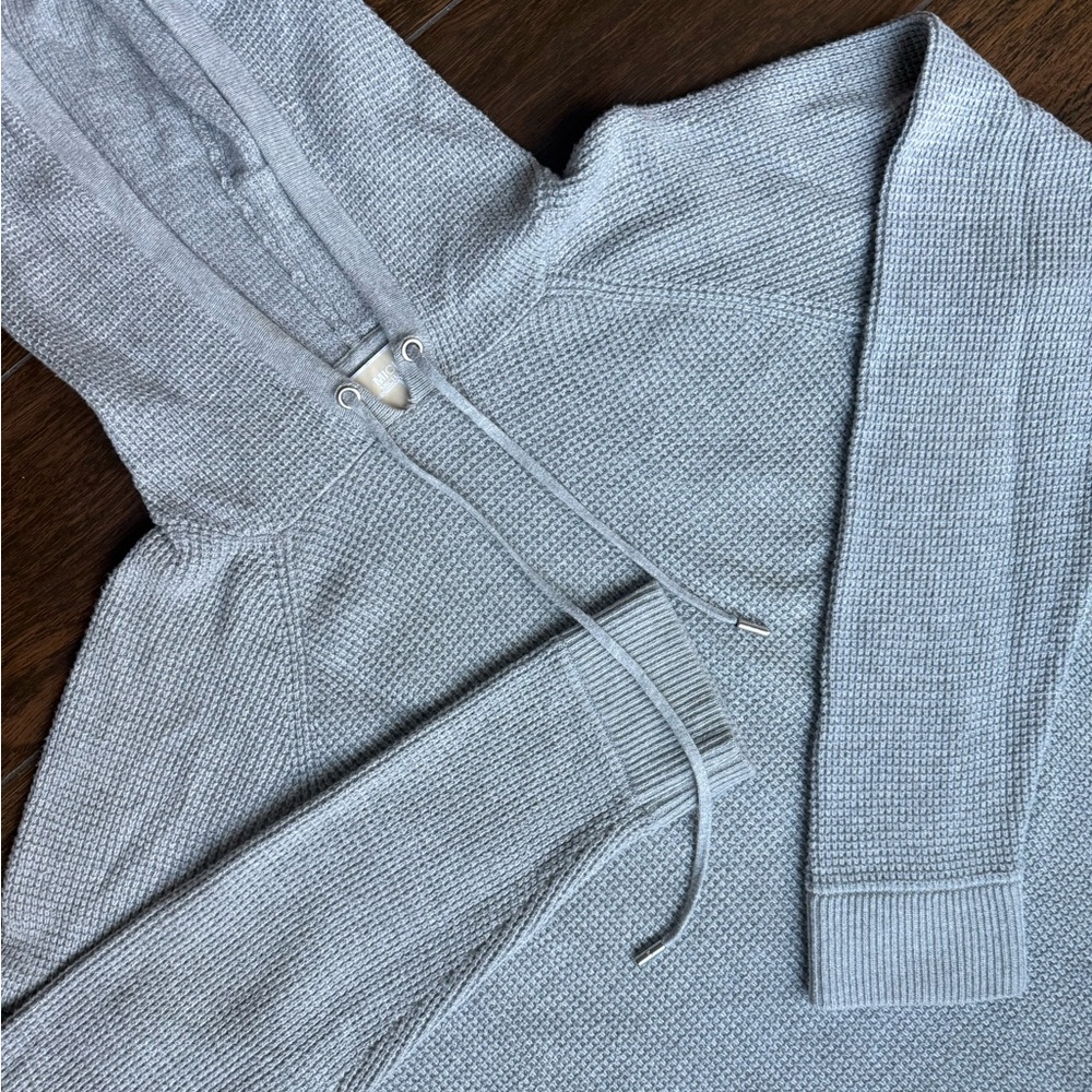 Michael Kors Gray Waffle Knit Hoodie Sweater Women’s Large Soft Pullover
